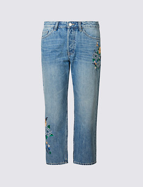 Embroidered Mid Rise Straight Leg Jeans Image 2 of 6