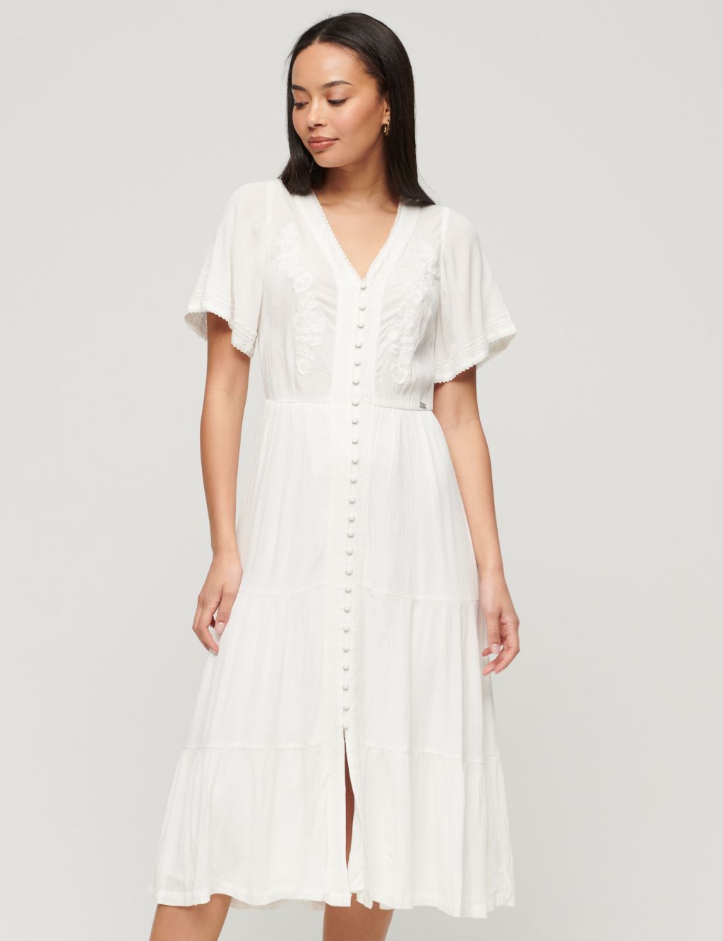 Embroidered Midi Relaxed Smock Dress 1 of 6