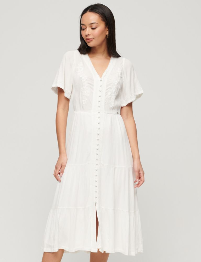 Embroidered Midi Relaxed Smock Dress 2 of 6