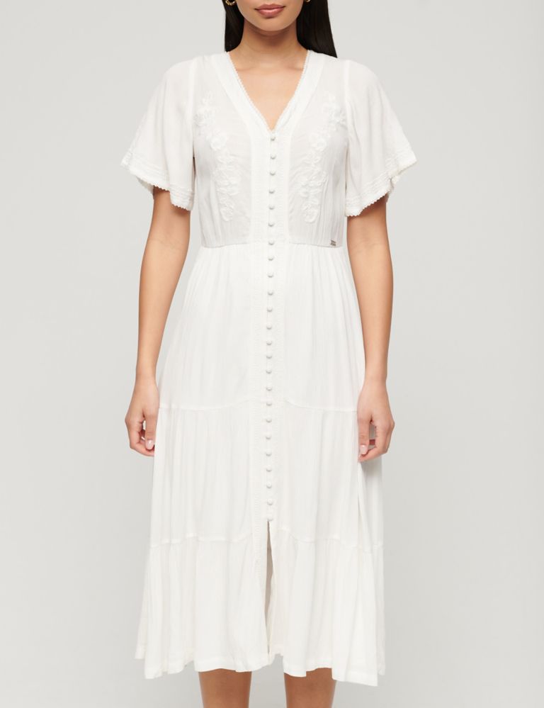 Embroidered Midi Relaxed Smock Dress 4 of 6