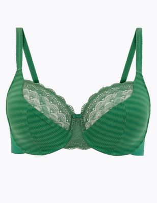 MARKS SPENCER M&S AUTOGRAPH EMBROIDERED PADDED TURQUOISE GREEN BALCONY BRA  32A *