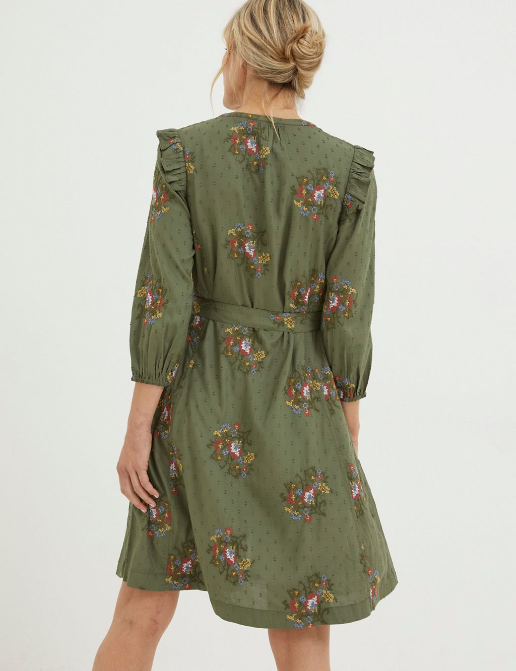 Embroidered Notch Neck Belted Shirt Dress 2 of 5