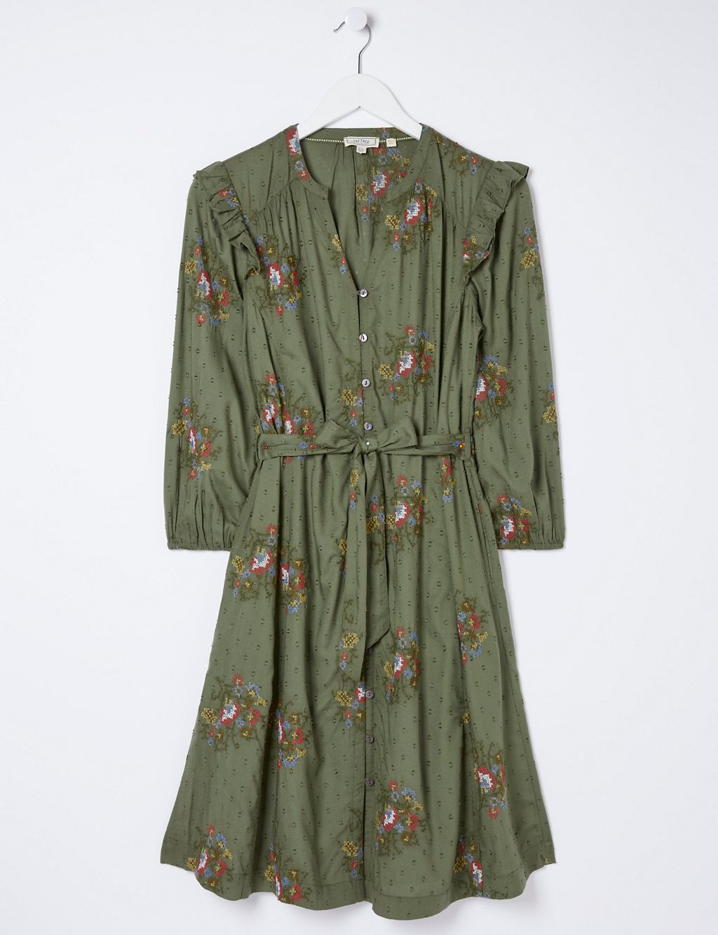 Embroidered Notch Neck Belted Shirt Dress 1 of 5