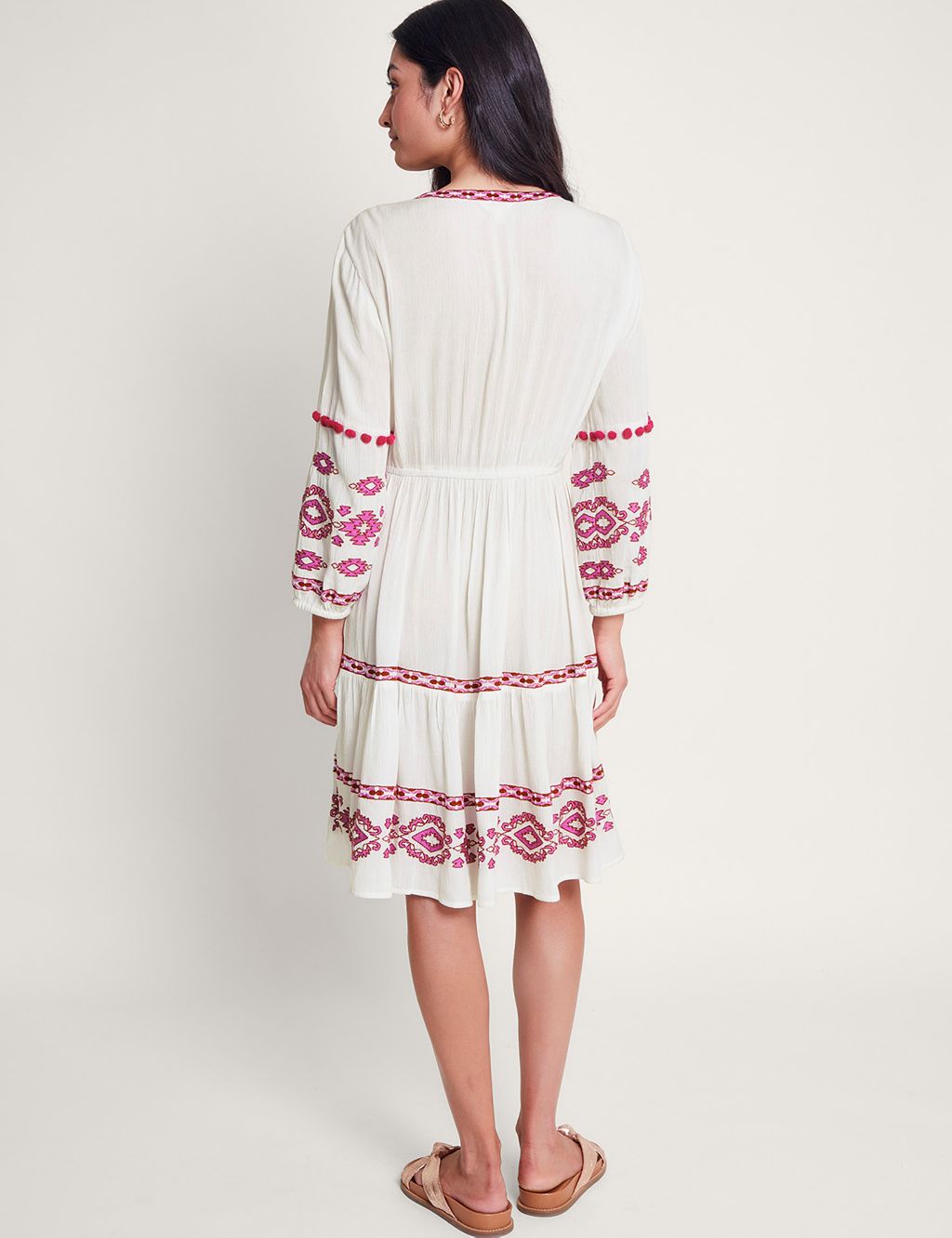Embroidered Notch Neck Waisted Dress 1 of 4
