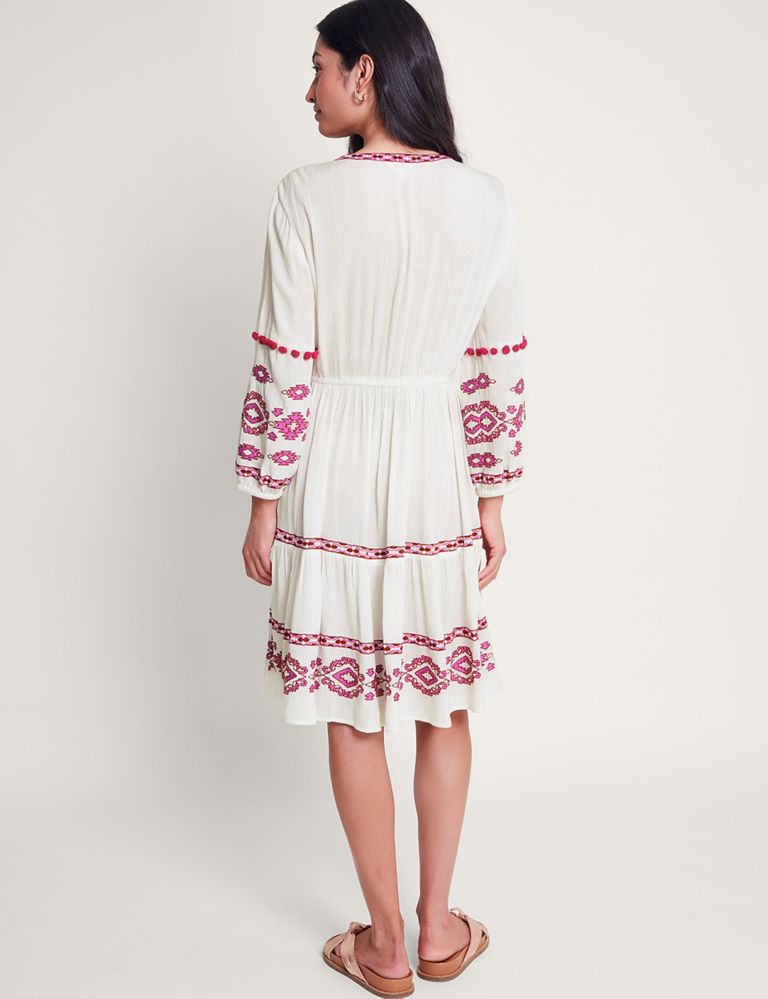 Embroidered Notch Neck Waisted Dress 2 of 4