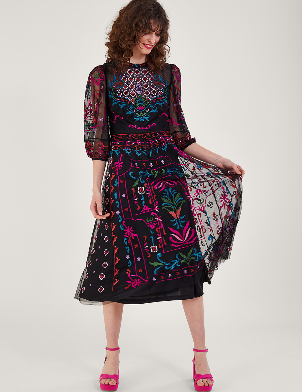 Bell sleeve embroidered dress deals