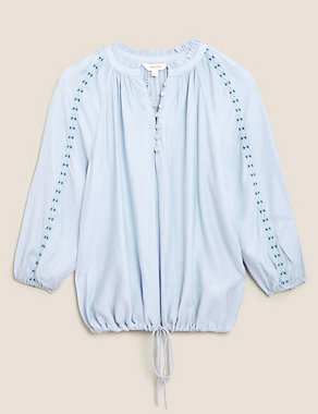 Embroidered Relaxed Blouson Sleeve Blouse Image 2 of 7