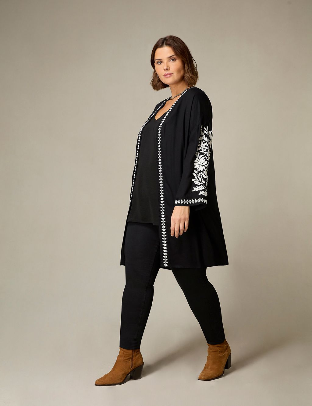 Embroidered Relaxed Longline Kimono 3 of 5