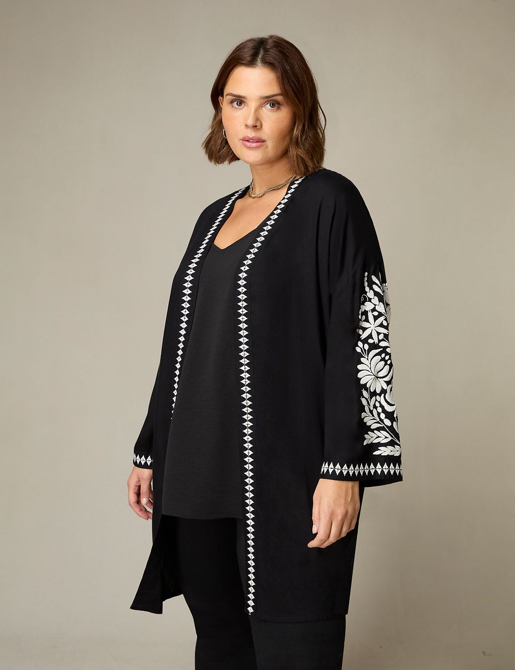 Embroidered Relaxed Longline Kimono 2 of 5