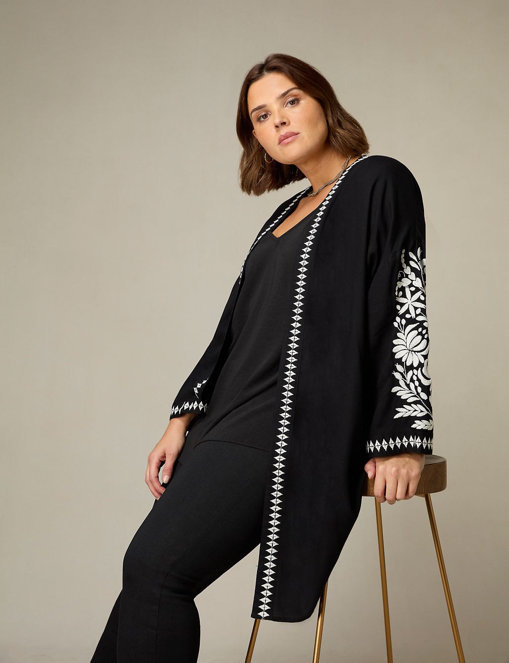 Embroidered Relaxed Longline Kimono 5 of 5