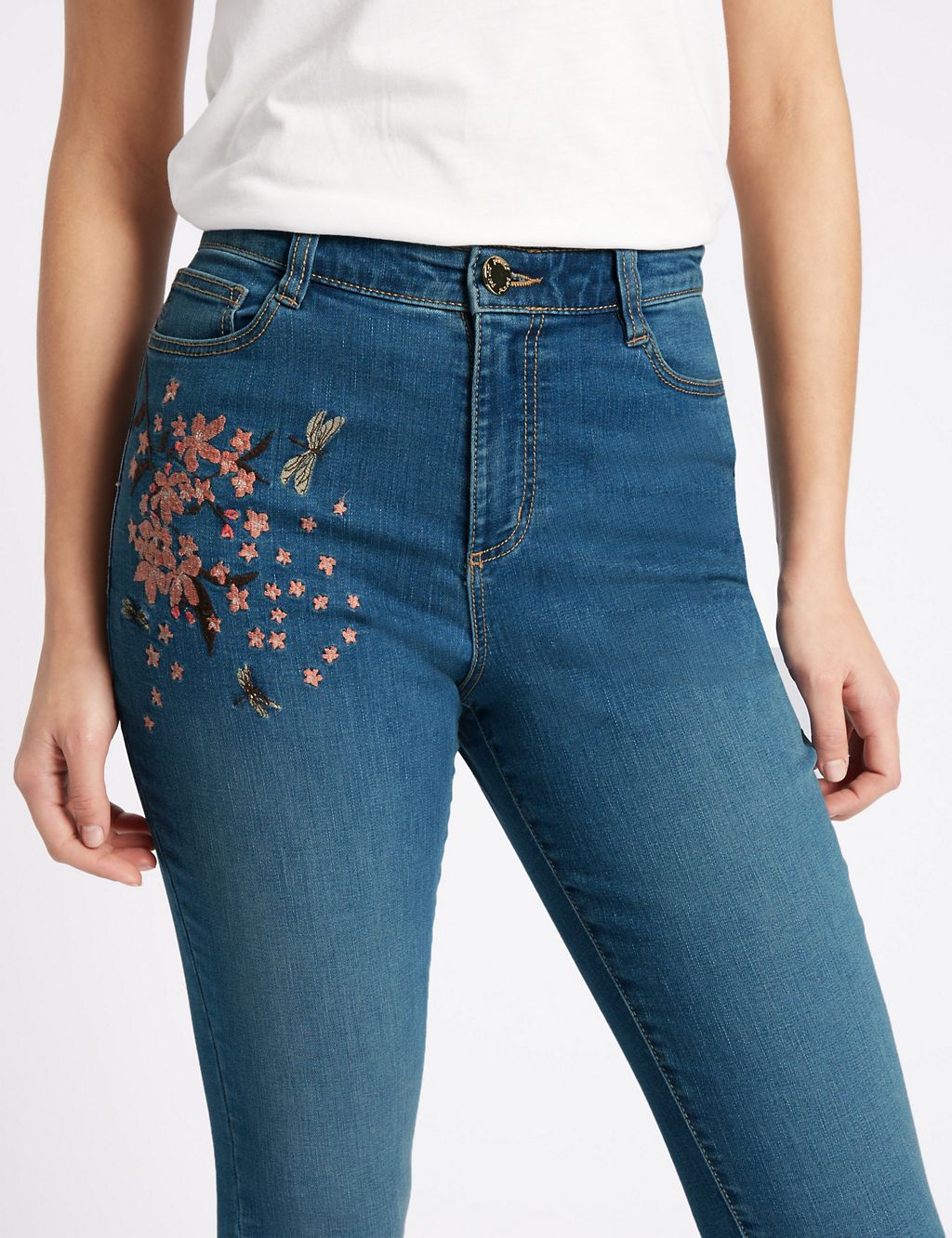 Embroidered Roma Rise Skinny Leg Jeans 5 of 6