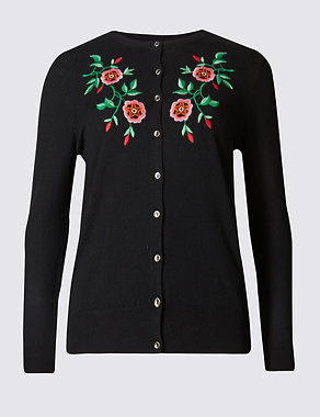 Embroidered Round Neck Cardigan Image 2 of 4