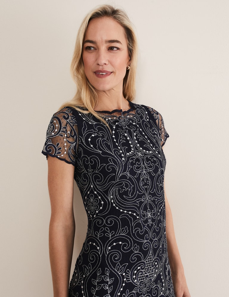 Embroidered Round Neck Column Dress 4 of 5