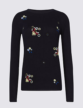 Embroidered Round Neck Jumper Image 2 of 4