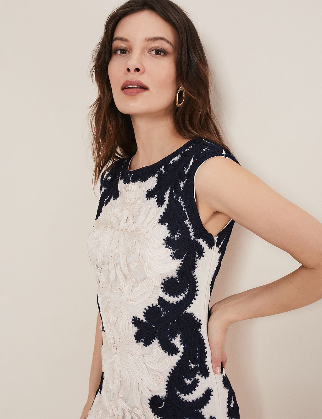 Embroidered Round Neck Tailored Dress 2 of 6