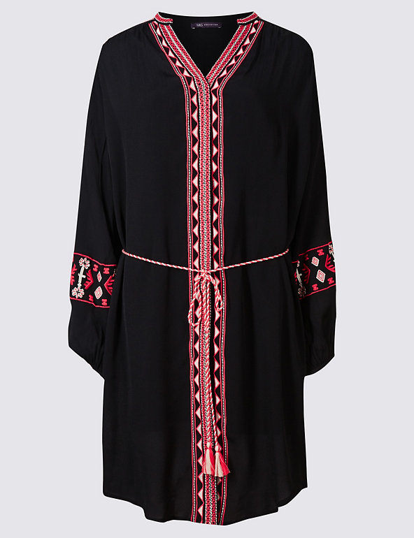 Embroidered Shirt Dress with Belt Image 1 of 2