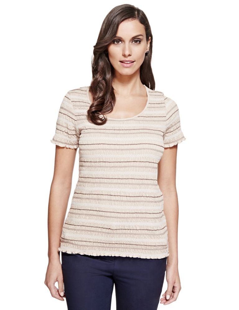 Embroidered Striped Top with Modal 1 of 5