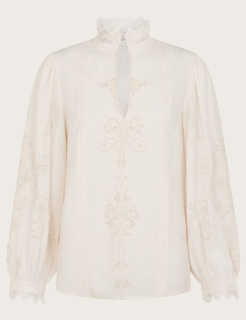 Embroidered V-Neck Lace Detail Bouse 1 of 5