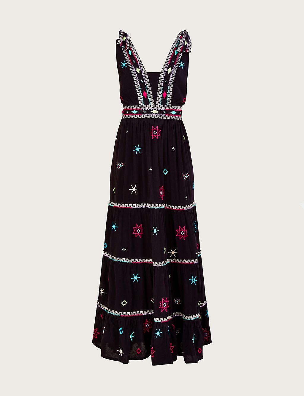 Embroidered V-Neck Maxi Tiered Dress 1 of 5