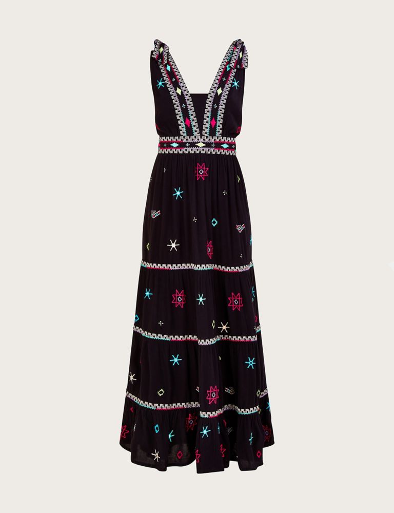 Embroidered V-Neck Maxi Tiered Dress 2 of 5