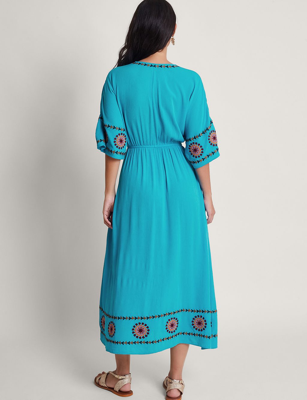 Embroidered V-Neck Maxi Waisted Dress 1 of 4