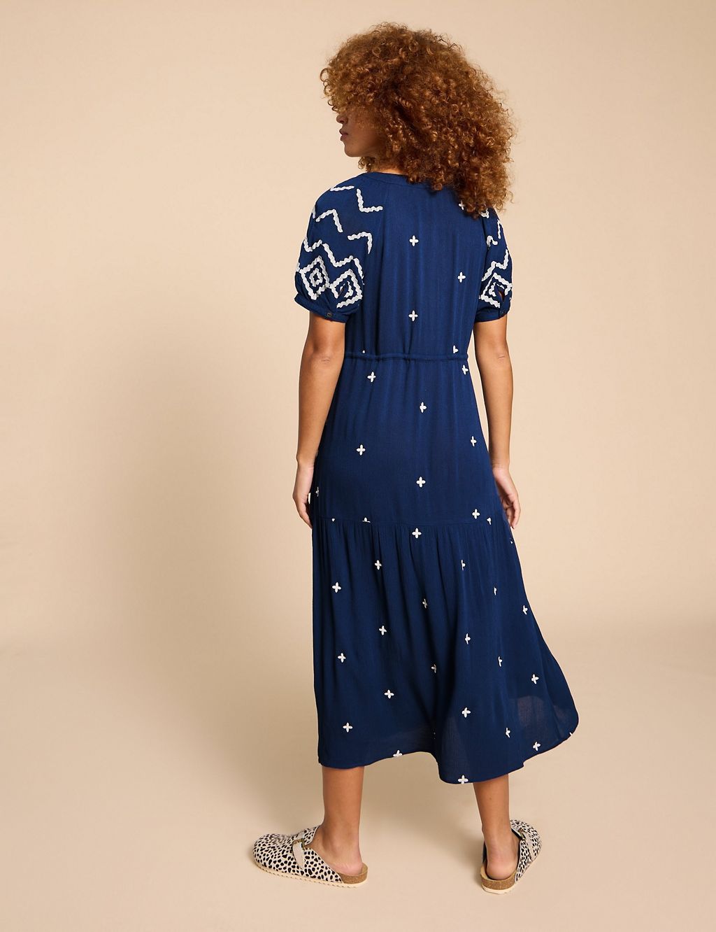Embroidered V-Neck Midi Tiered Dress 2 of 5