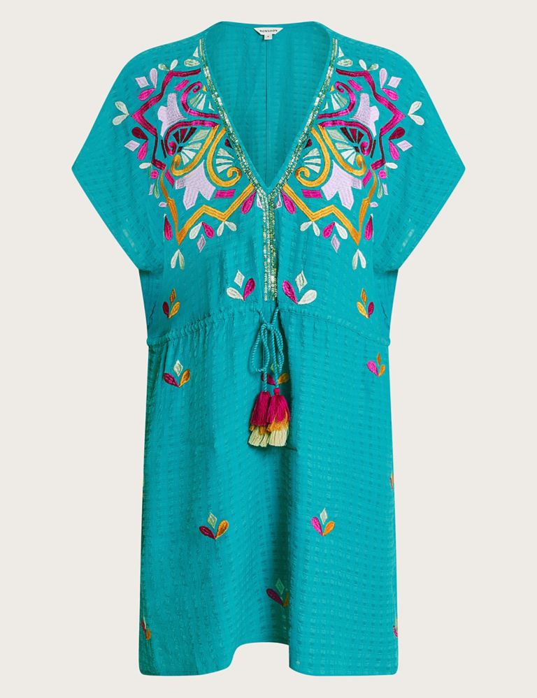 Embroidered V-Neck Mini Kaftan Beach Dress 2 of 5