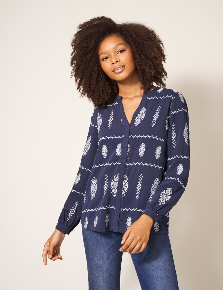 Embroidered V Neck Shirt White Stuff M S
