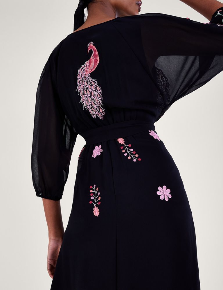 Embroidered V-Neck Tie Waist Midi Tea Dress | Monsoon | M&S