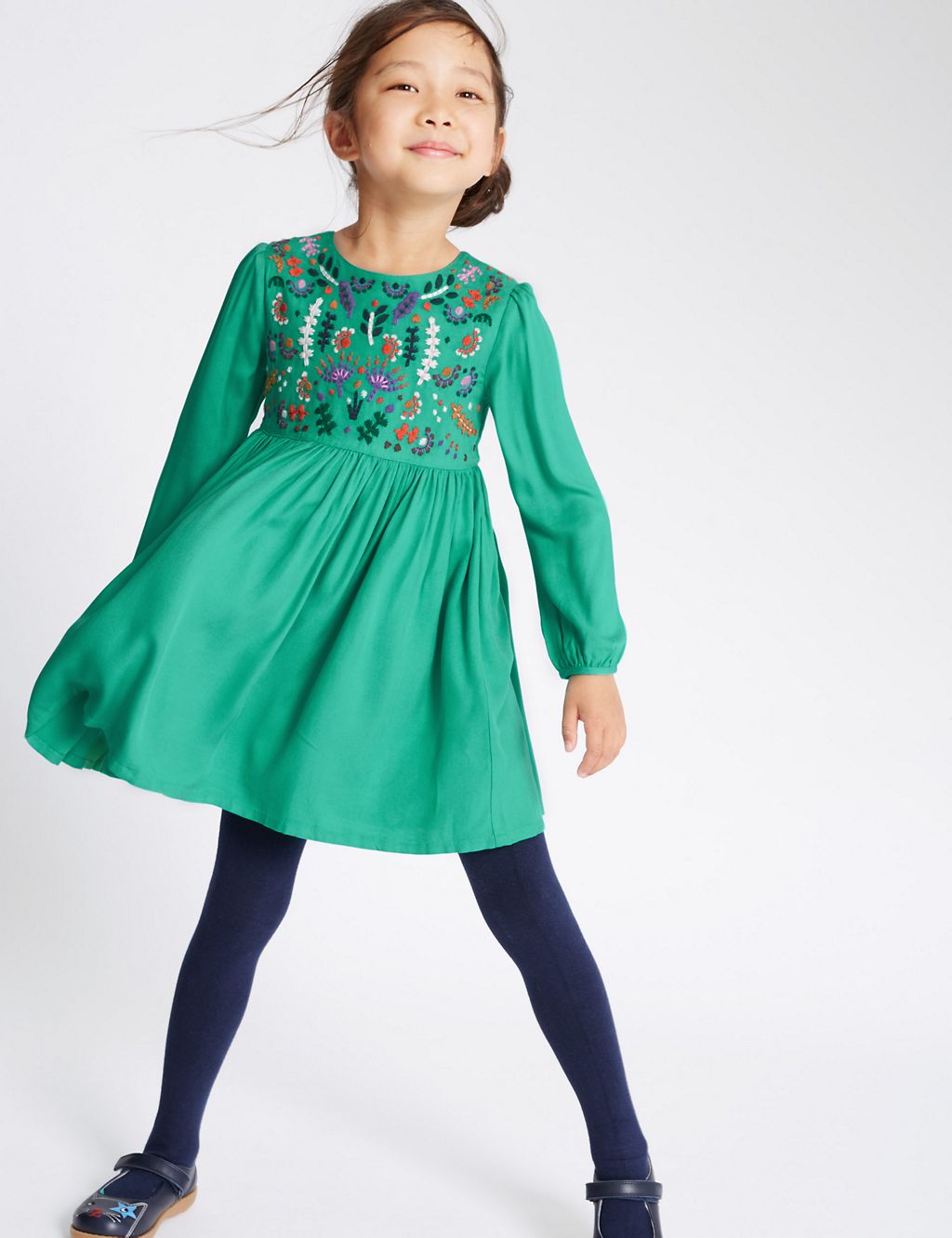 Embroidered Woven Dress with Tights (1-7 Years) 3 of 5