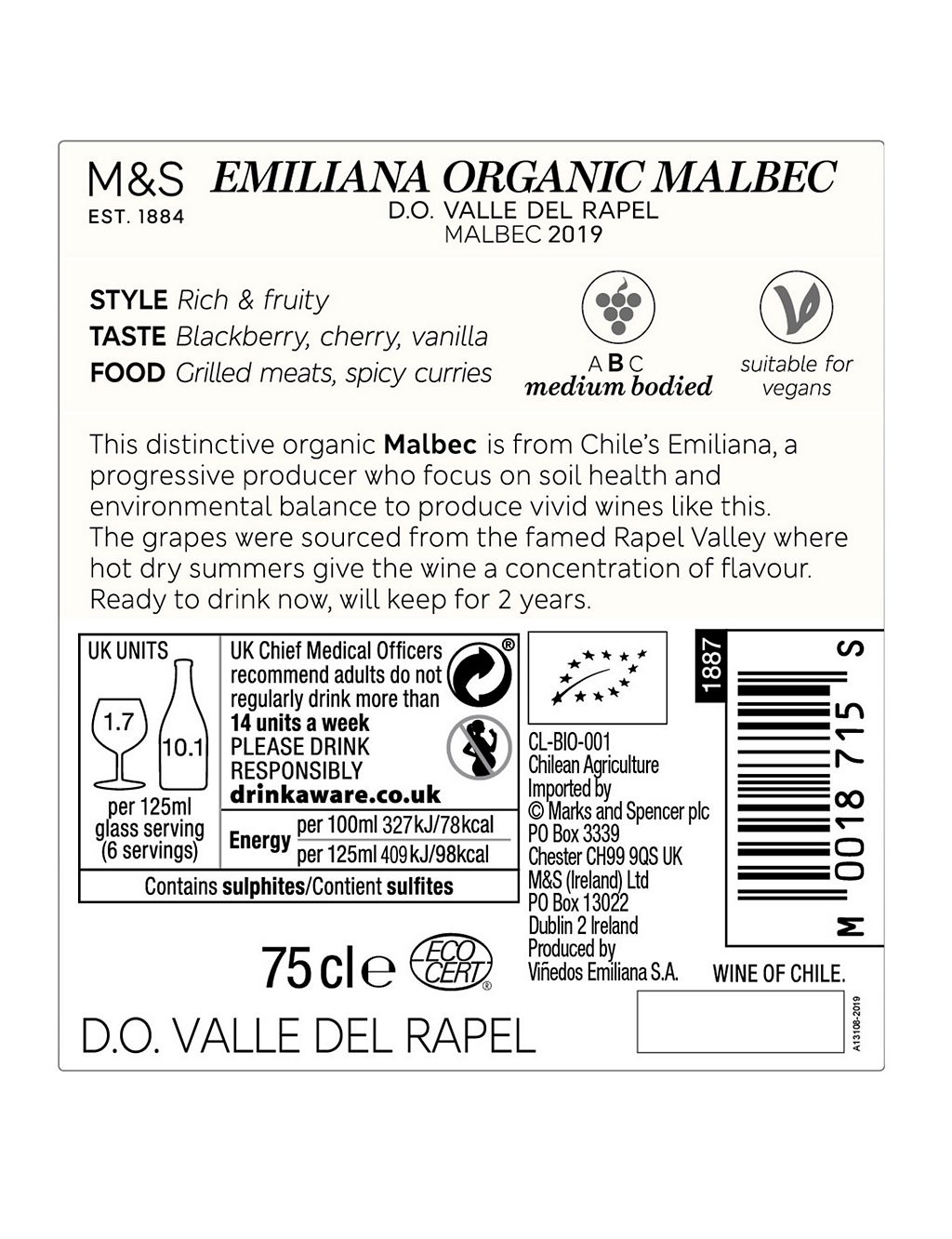 Emiliana Organic Malbec - Case of 6 1 of 3