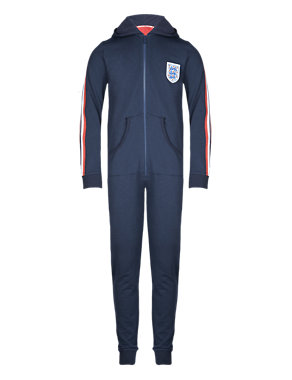 England FA Pure Cotton 3 Lions Hooded Sweat Onesie (5-14 Years) Image 2 of 4