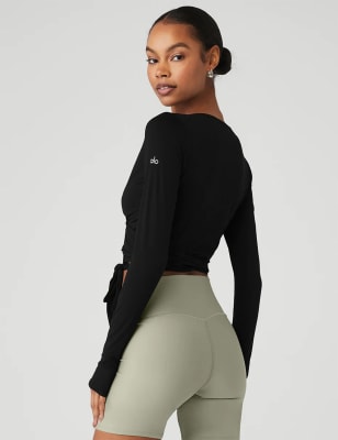 Escalate V Neck Wrap Crop Top Alo Yoga M S