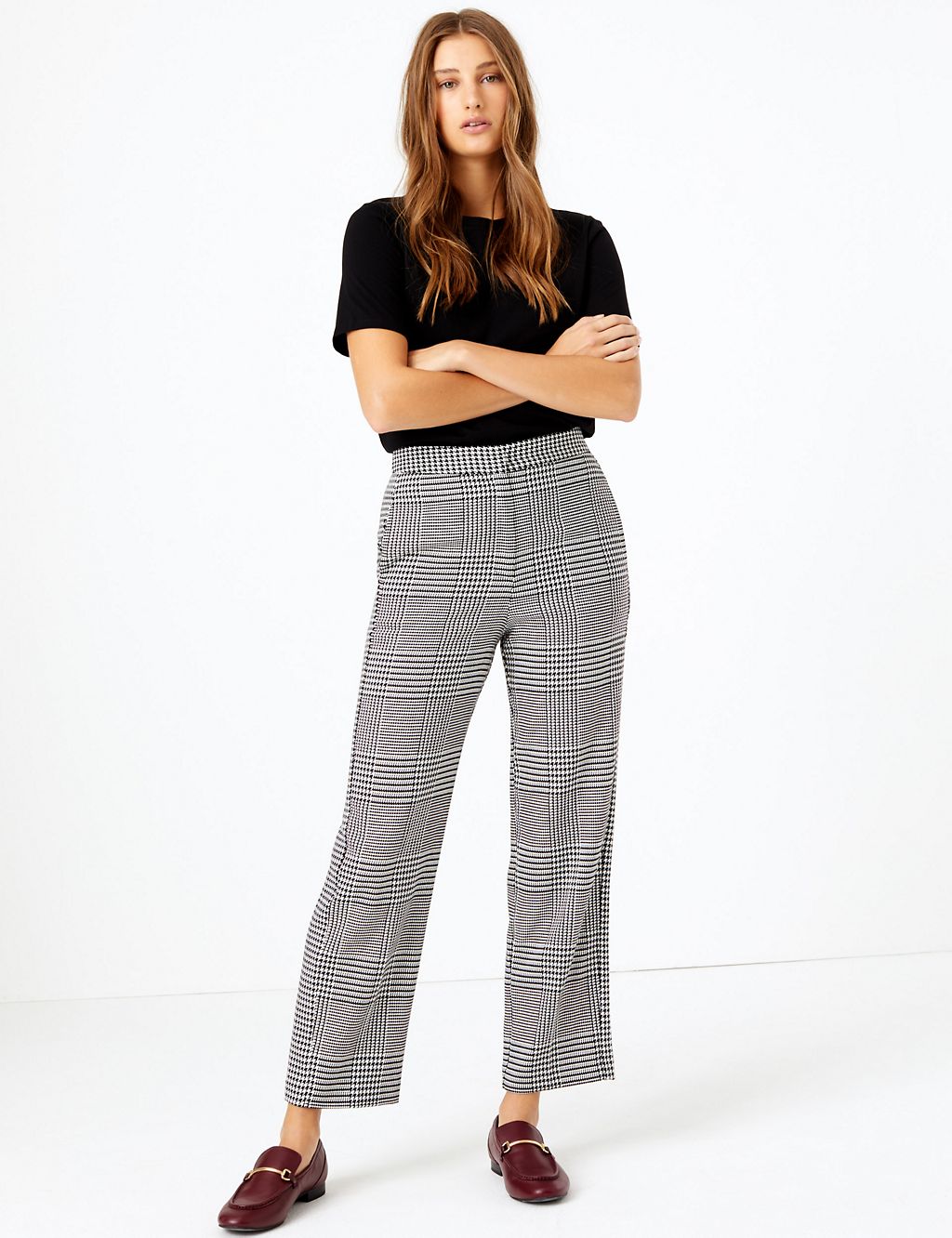 Evie Dogtooth Straight Leg 7/8th Trousers 3 of 5