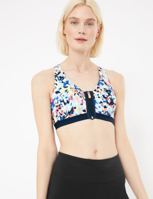 m&s zip front sports bra