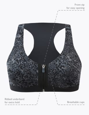 M&S Gray Zipper Detail High Impact Sports Bra