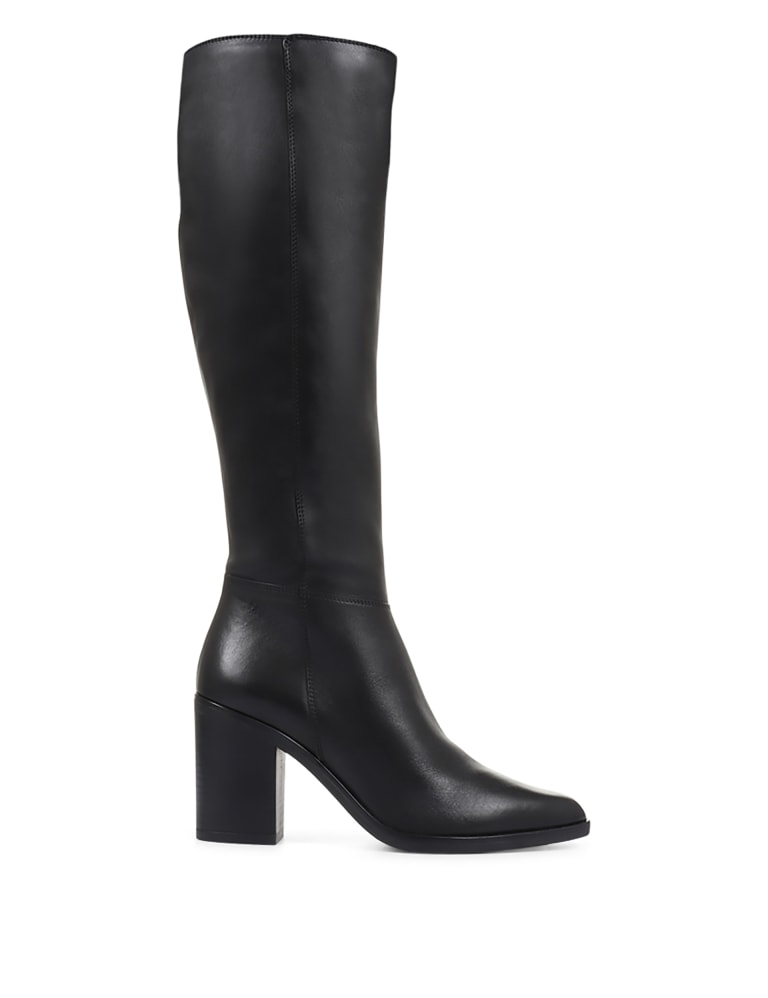 Extra Slim Calf Leather Block Heel Knee High Boots 4 of 7