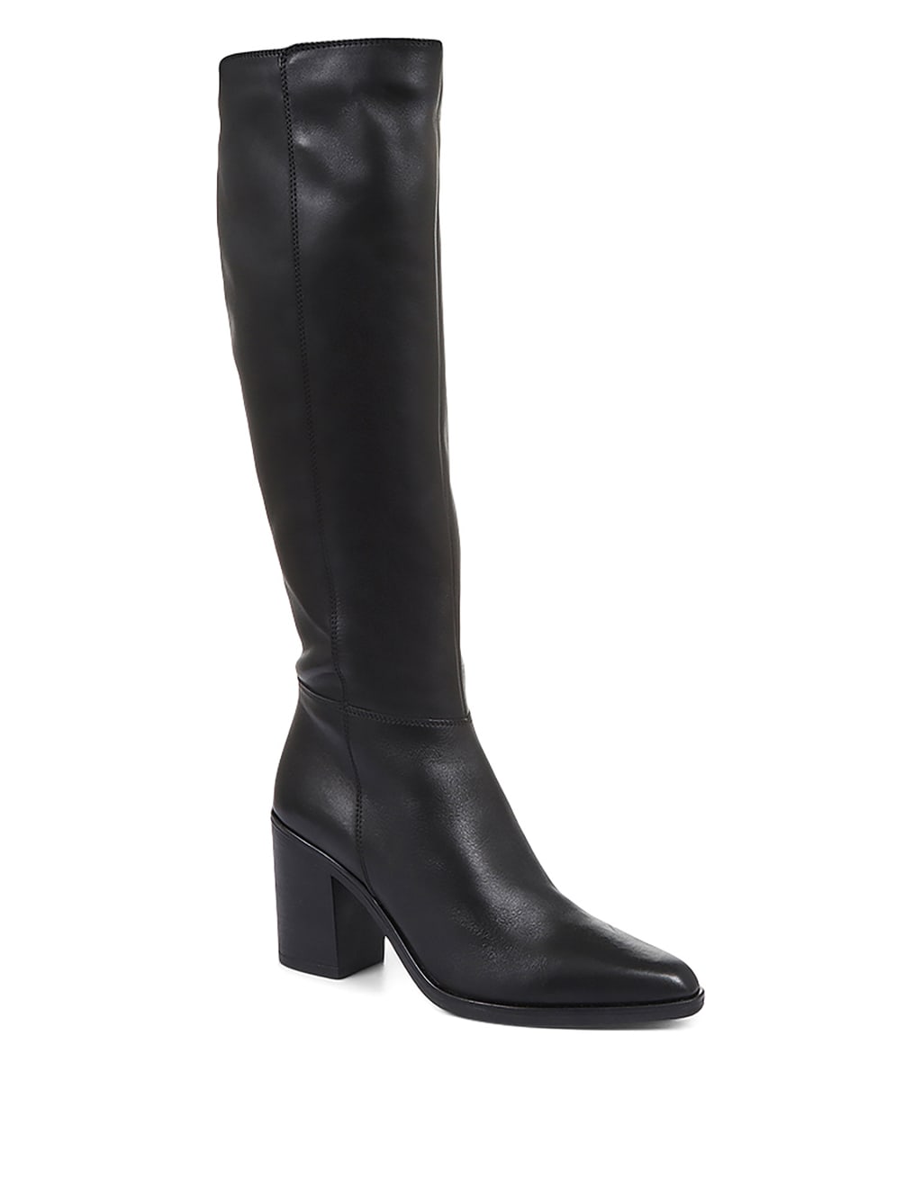 Extra Slim Calf Leather Block Heel Knee High Boots 1 of 7