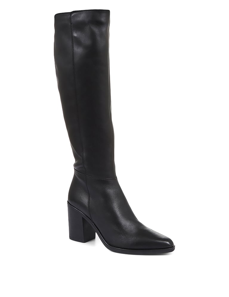 Extra Slim Calf Leather Block Heel Knee High Boots 3 of 7