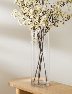 tall glass vase with flowers