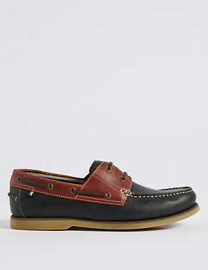 Extra Wide Fit Leather Lace-up Boat Shoes Image 2 of 6