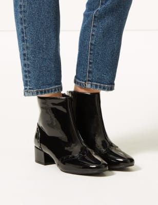 wide fit patent ankle boots