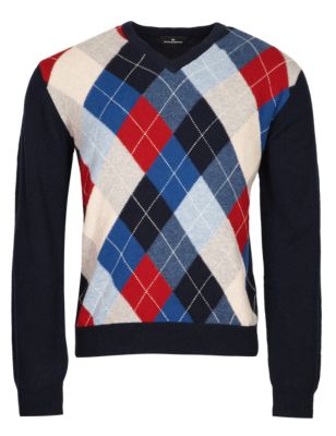 Extrafine Pure Lambswool Argyle Jumper Image 2 of 3
