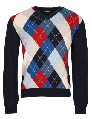 Extrafine Pure Lambswool Argyle Jumper Image 2 of 3