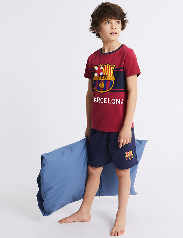 Boys Official Barcelona Football Club Pyjamas FC Cotton Longsleeve Nightwear Pjs 