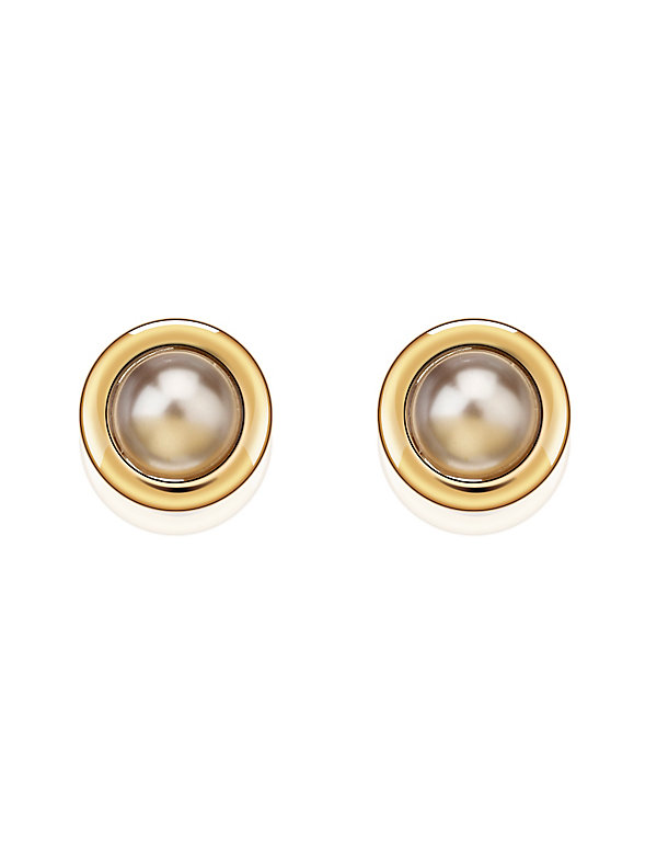 Pearl Effect Bezel Stud Earrings - CH