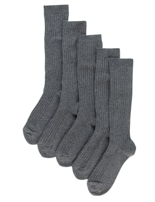 5 Pairs of Freshfeet™ Cotton Rich Long Ribbed School Socks with StayNEW ...