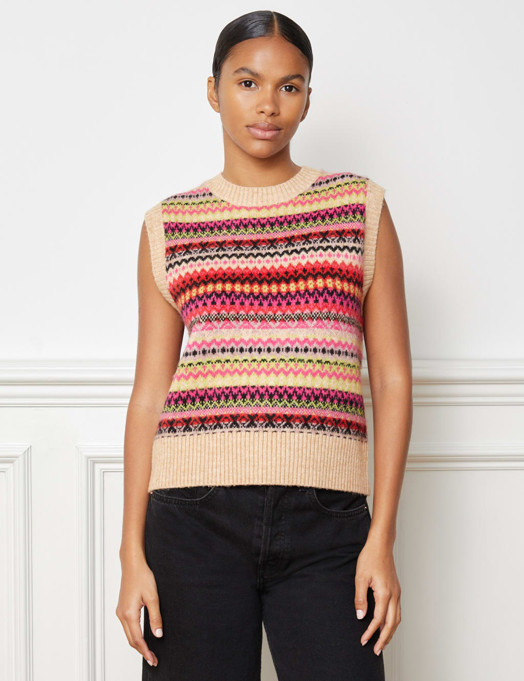 Fair Isle Crew Neck Knitted Vest Albaray M S