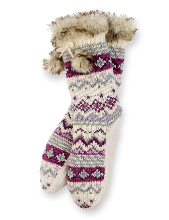 Fair Isle Moccasin Knitted Slipper Socks Image 1 of 1