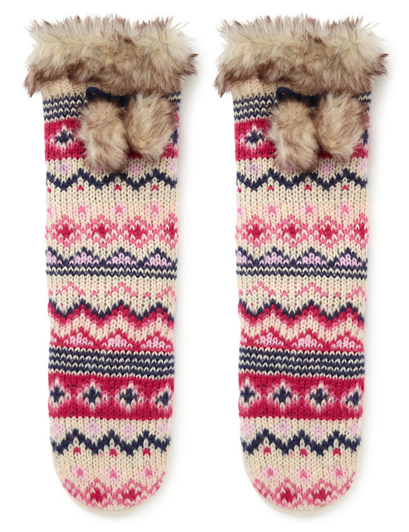 Fair Isle Moccasin Slipper Socks with Grippers (5-14 Years) Image 1 of 2